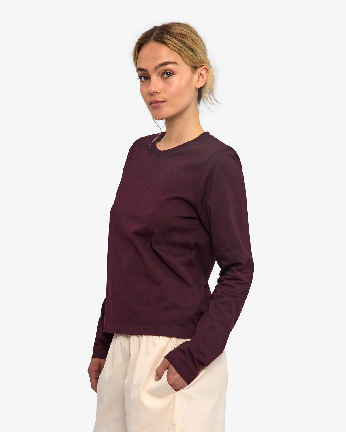 Women Organic LS T-Shirt - Oxblood Red