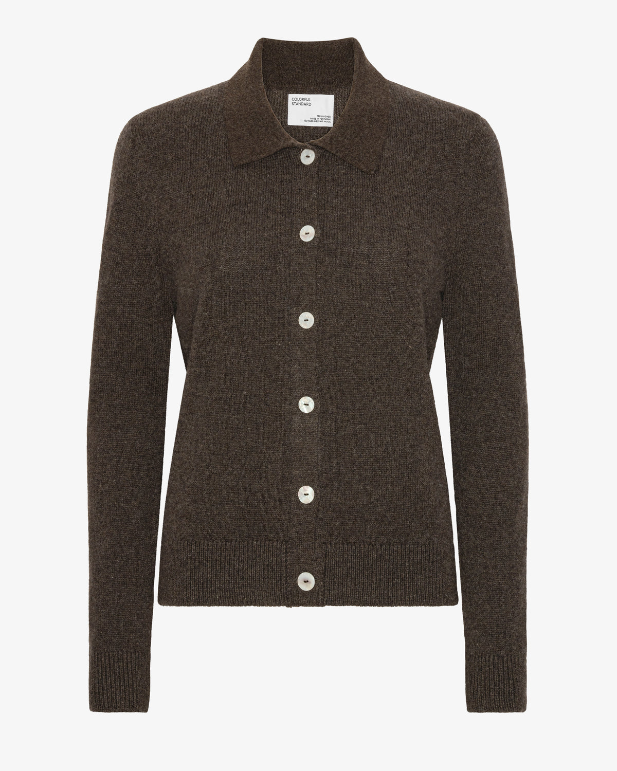 Women Merino Wool Collar Cardigan - Coffee Brown