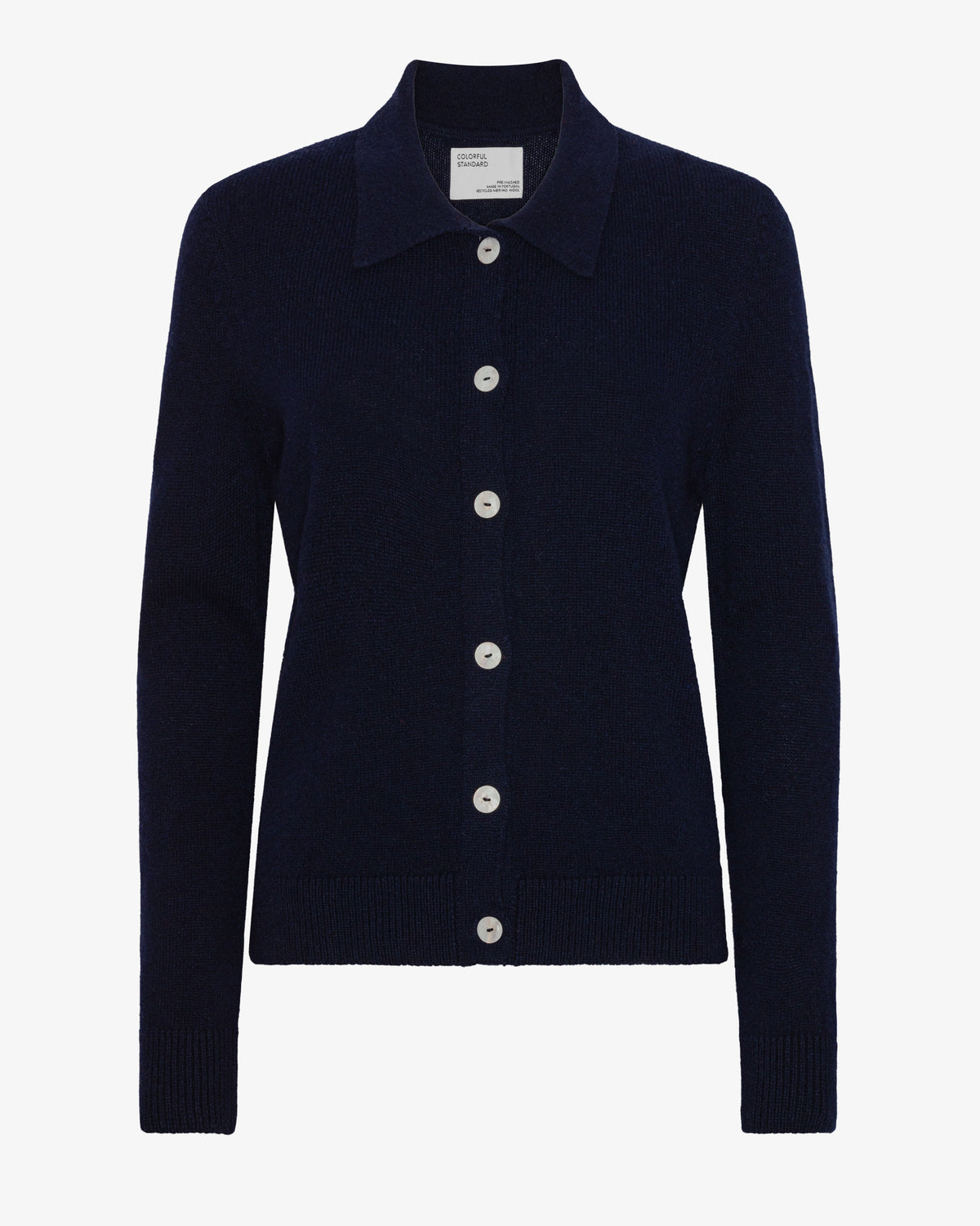 Women Merino Wool Collar Cardigan - Navy Blue
