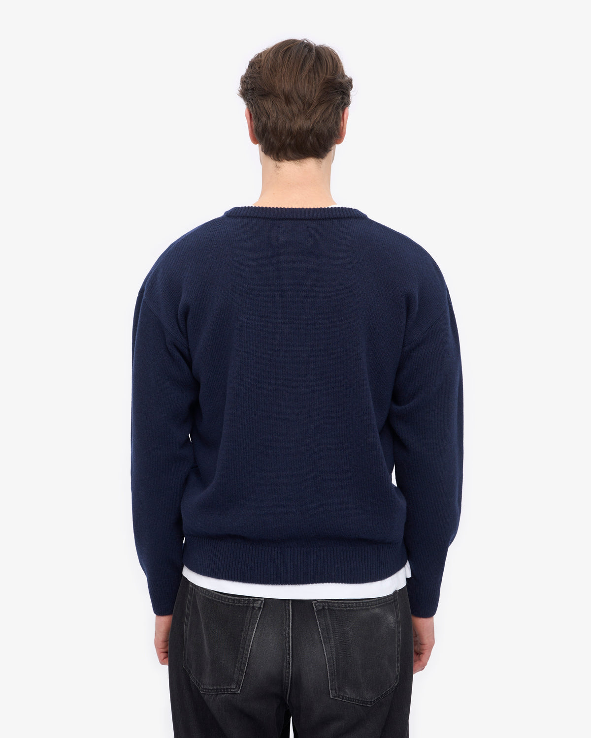 Merino Wool V-Neck Cardigan - Navy Blue