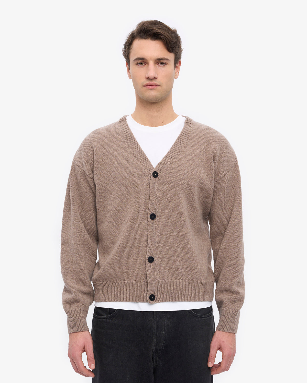 Merino Wool V-Neck Cardigan - Warm Taupe