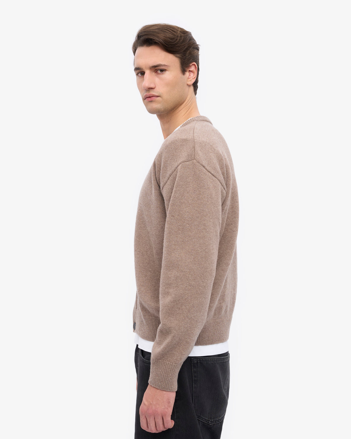 Merino Wool V-Neck Cardigan - Warm Taupe