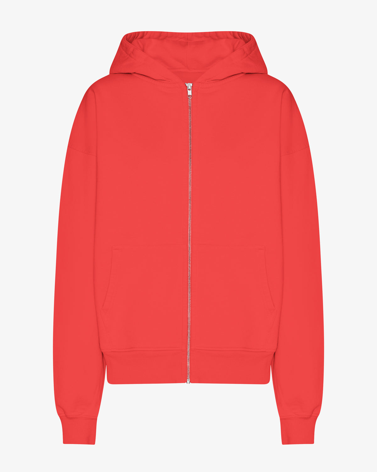 Organic Oversized Zip Hood - Red Tangerine