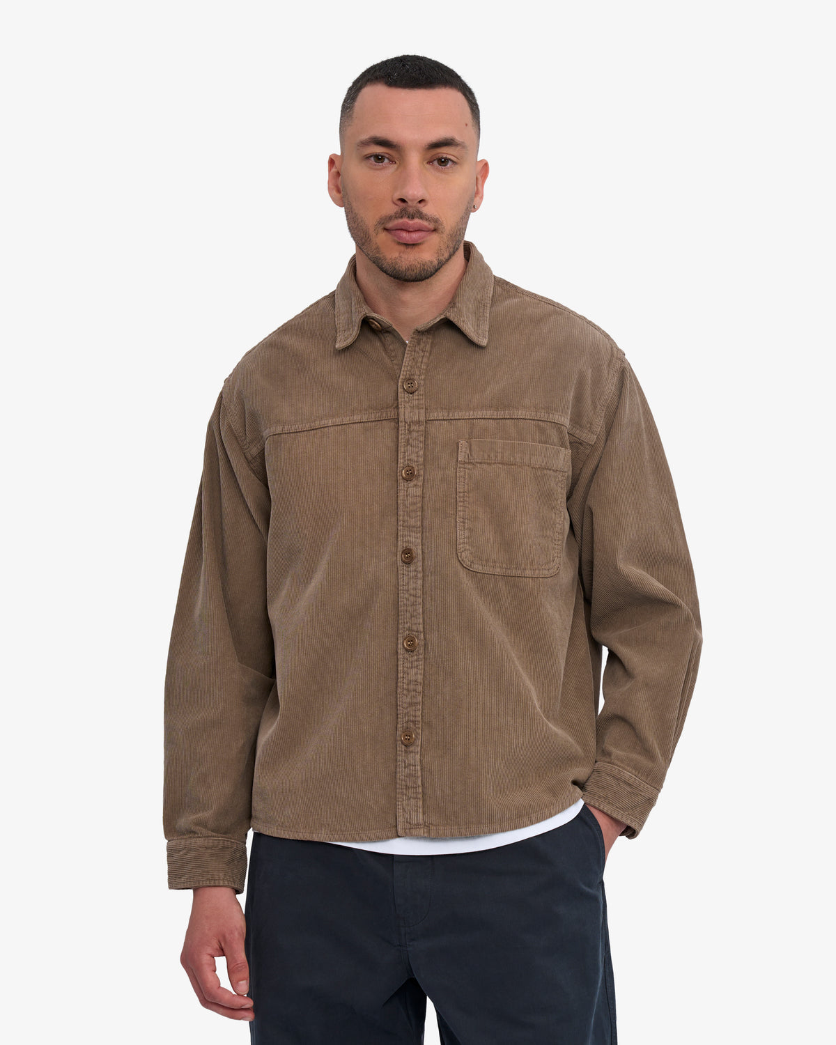 Organic Corduroy Boxy Overshirt - Faded Khaki
