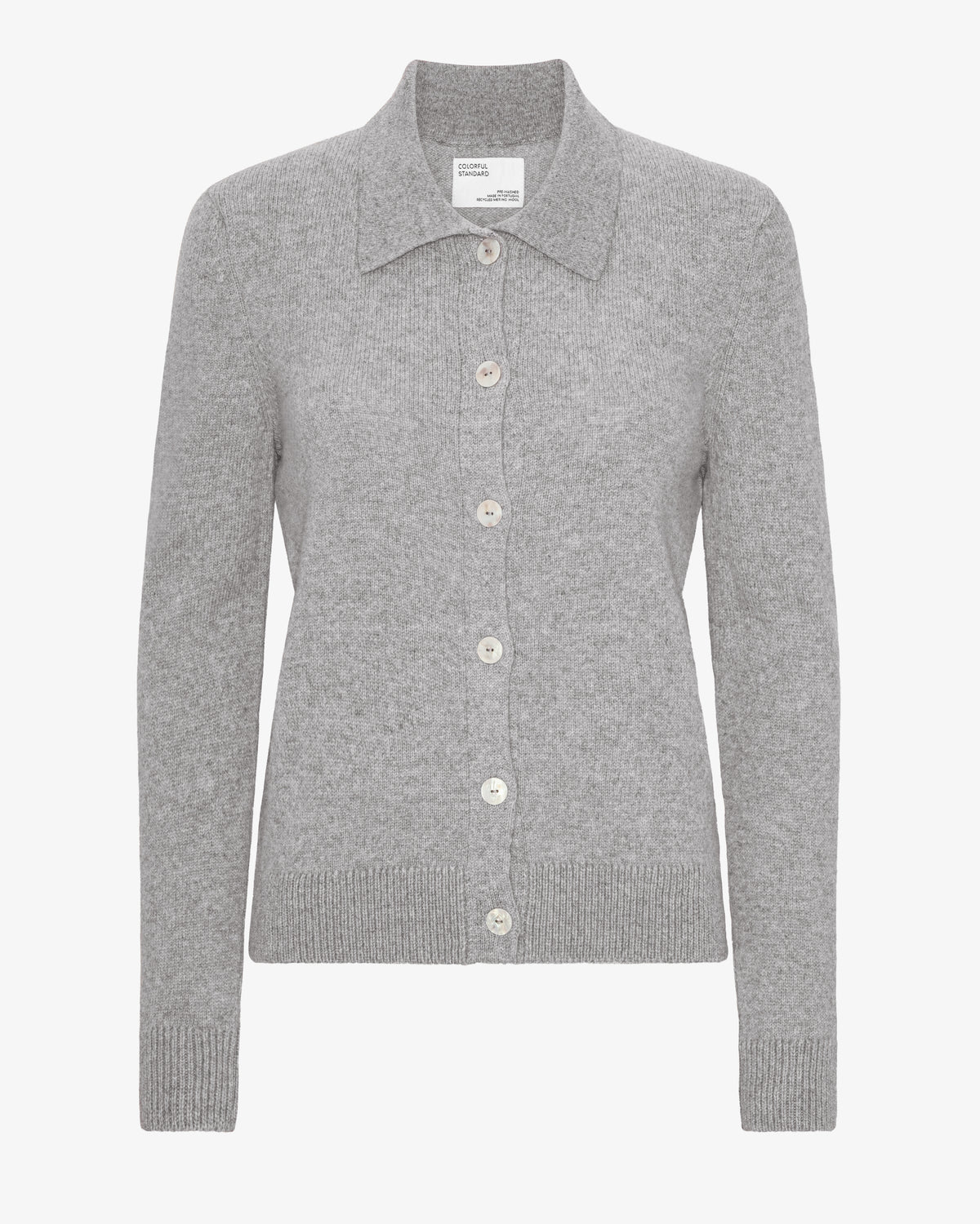 Women Merino Wool Collar Cardigan - Heather Grey