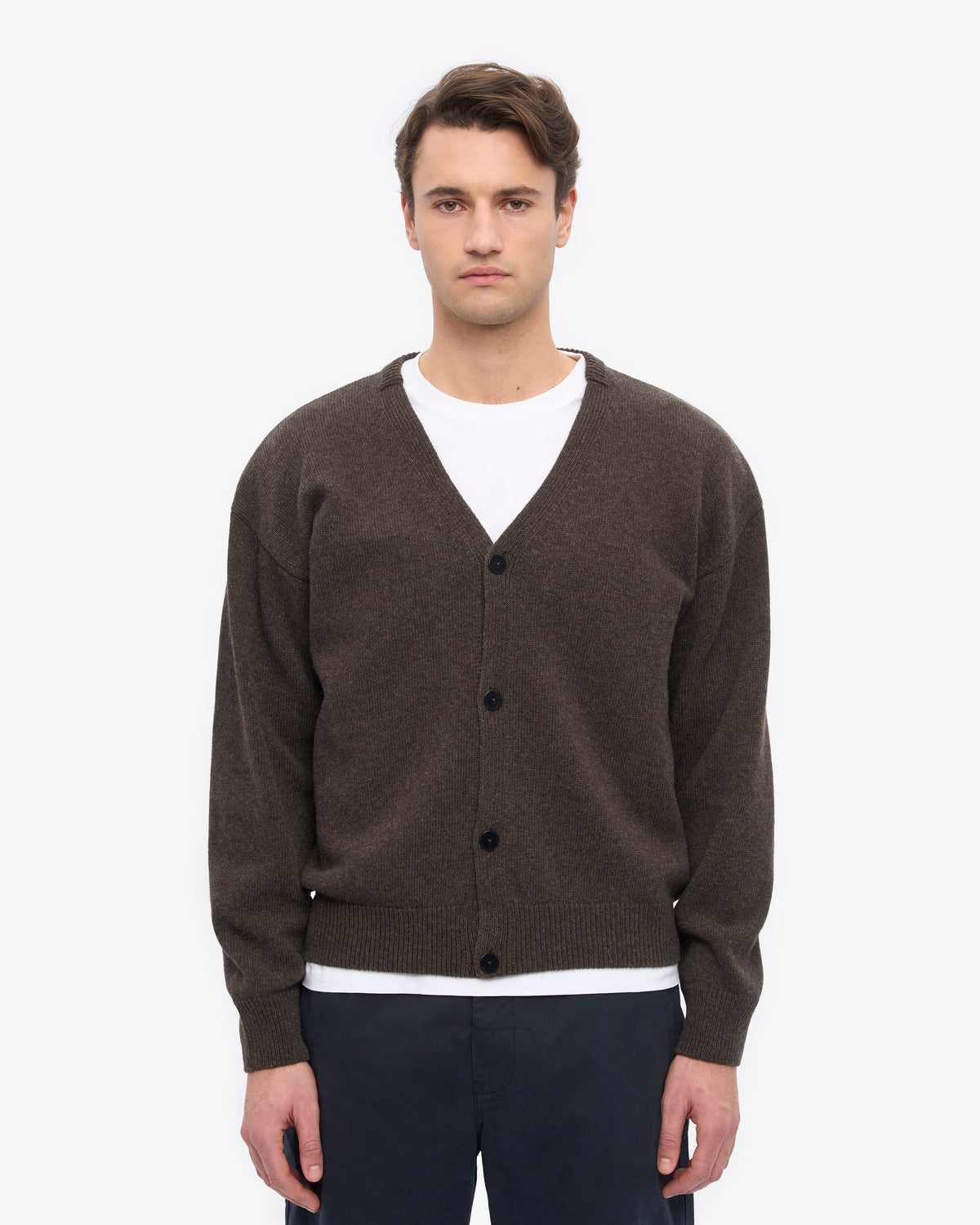 Merino Wool V-Neck Cardigan - Coffee Brown